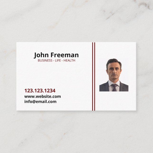 Modern White with Red Lines Insurance Agent Business Card (Front)