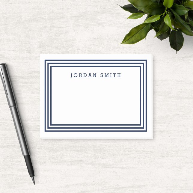 Modern White with Triple Navy Blue Borders Post-it Notes (Creator Uploaded)