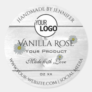 Modern White Wood Grain Product Labels Floral Logo
