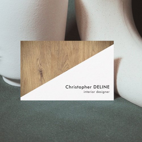 Modern White Wooden Geometric Interior Designer Business Card