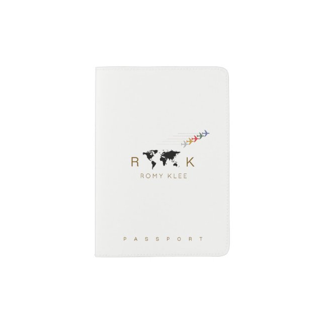 modern white world travel passport cover with name (Front)