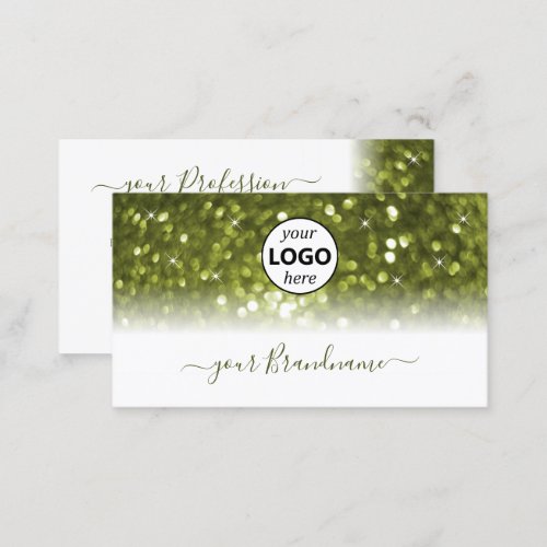 Modern White Yellow Green Sparkle Glitter Add Logo Business Card