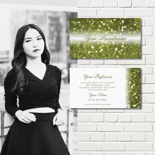 Modern White Yellow Green Sparkle Glitter Stylish Business Card