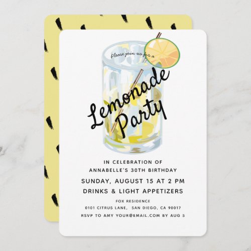 Modern White  Yellow Lemonade Party Invitation