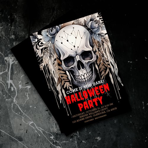 Modern Wicked Skull Black Halloween Party  Invitation