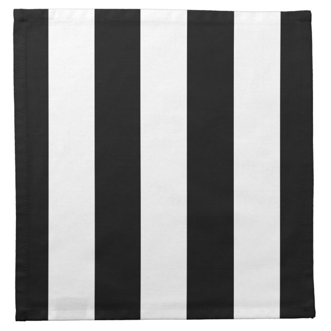 Modern Wide Bold Black and White Stripes Pattern Napkin (Front)