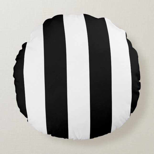 Modern Wide Bold Black and White Stripes Pattern Round Pillow (Front)