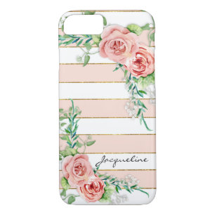 Modern Wide Striped Rose BOHO Chic Floral Case