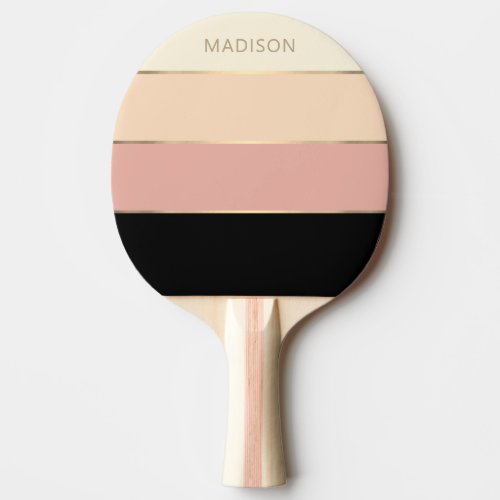 Modern Wide Stripes Gold Monogram Name Girly Ping Pong Paddle