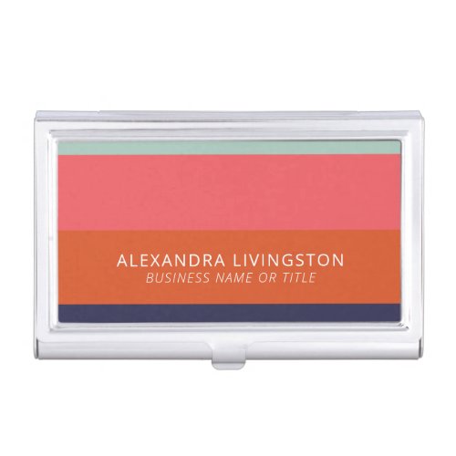 Modern Wide Stripes in Blue and Coral Orange  Business Card Case