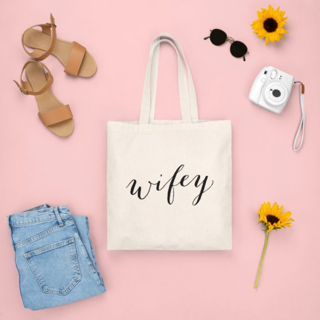 Modern Wifey Calligraphy Script Wedding Tote Bag (Creator Uploaded)