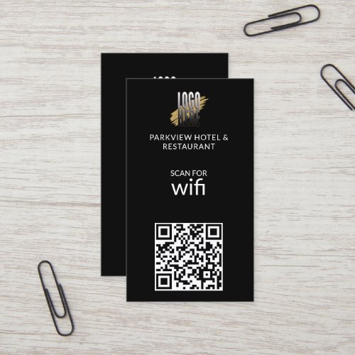 Modern  Wifi  Logo QR Code on Black  Business Card