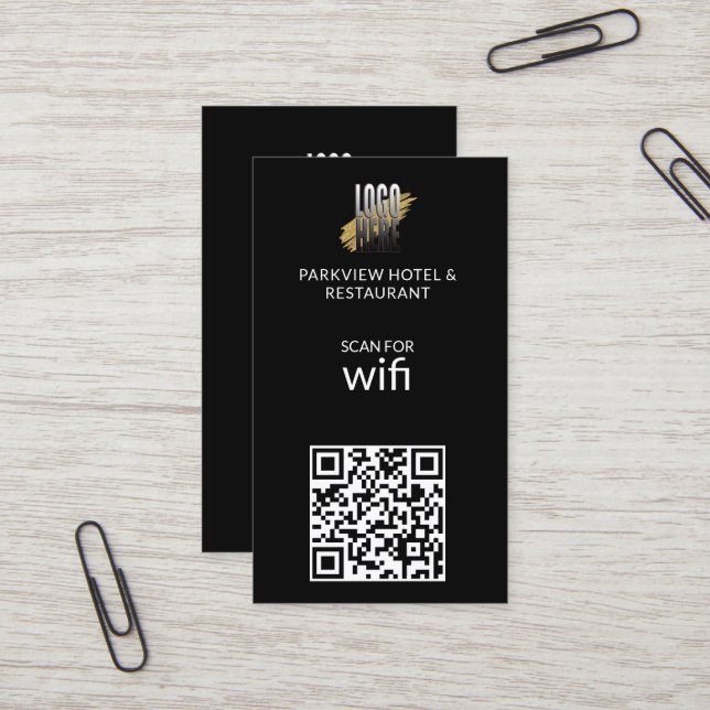 Modern  Wifi  Logo QR Code on Black  Business Card (Front/Back In Situ)