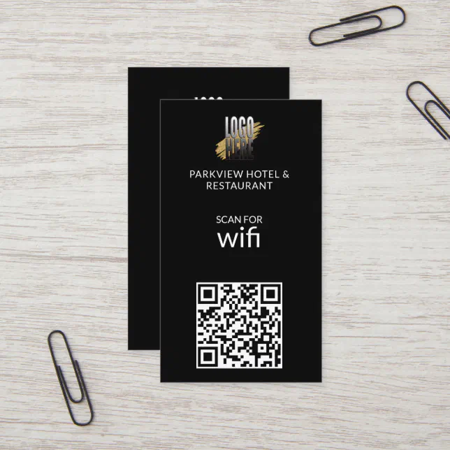 Modern Wifi Logo QR Code on Black Business Card | Zazzle