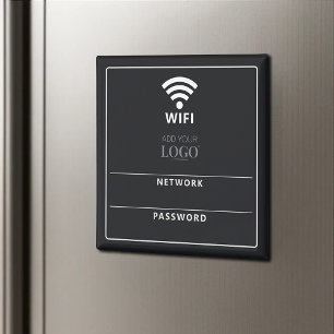 Modern WiFi Network Name & Password QR Code Black Magnet