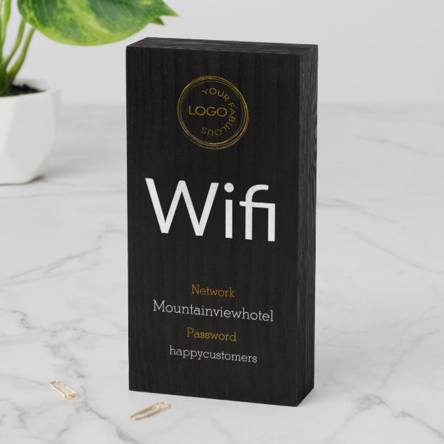Modern Wifi Network Password Business black Wooden Box Sign (In Situ Vertical)