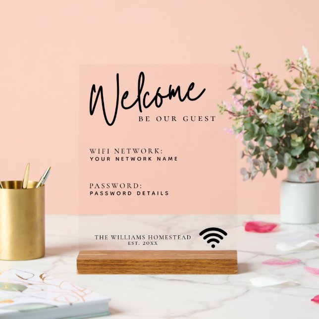 Modern Wifi Network Password Guest Information Acrylic Sign (Wedding)