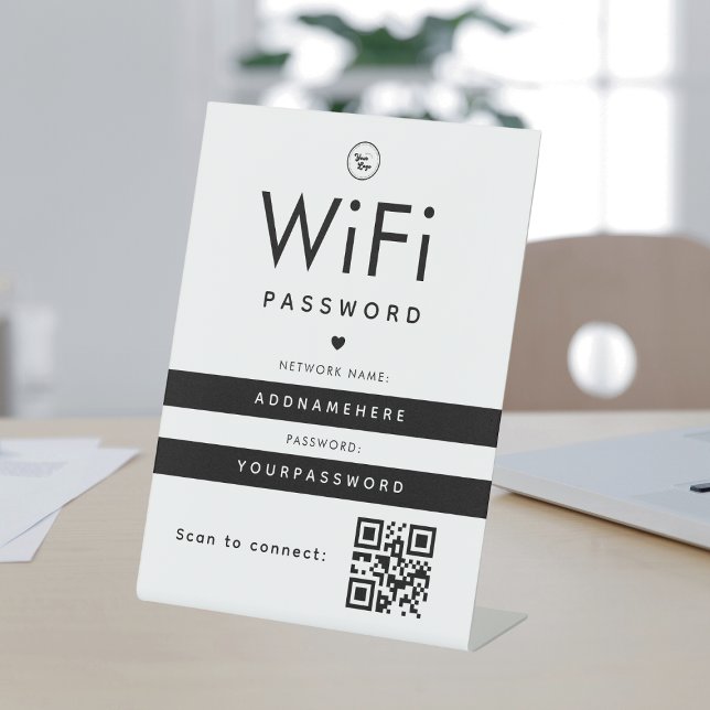 Modern WiFi Password Code Business Logo QR Code Pedestal Sign (Creator Uploaded)