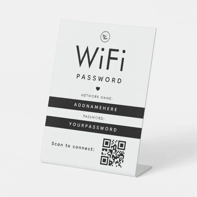 Modern WiFi Password Code Business Logo QR Code Pedestal Sign | Zazzle