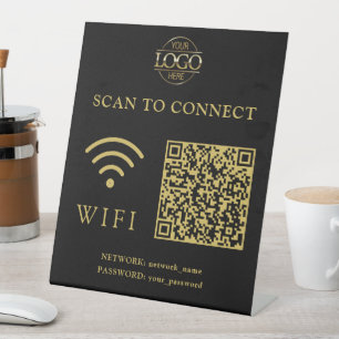 Modern Wifi Password & Network QR Code Logo Pedestal Sign