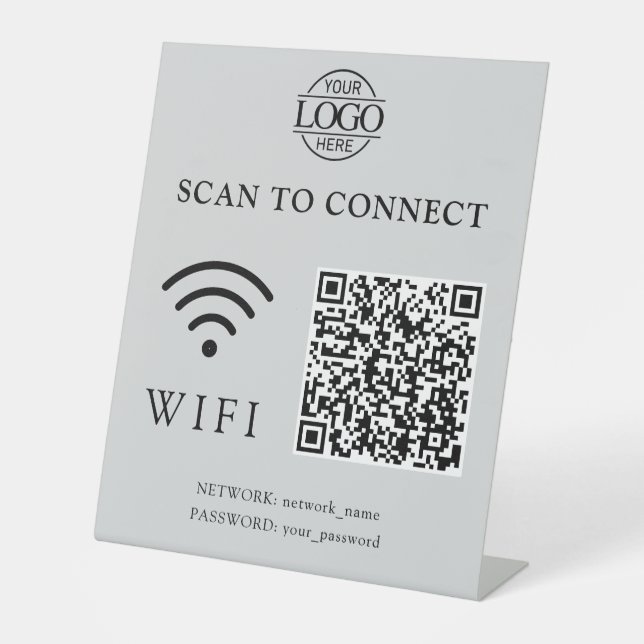 Modern Wifi Password & Network | QR Code Logo Pedestal Sign (Front)