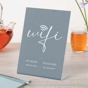 Modern WiFi Script Network Password Dusty Blue Pedestal Sign