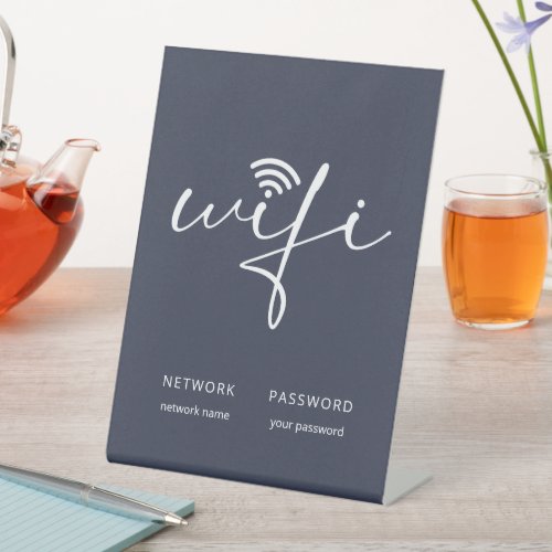 Modern WiFi Script Network Password Gray Blue Pedestal Sign