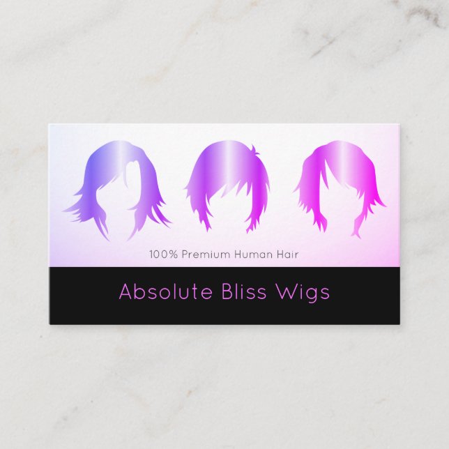 Modern Wig Shop Hairstylist Business Card (Front)