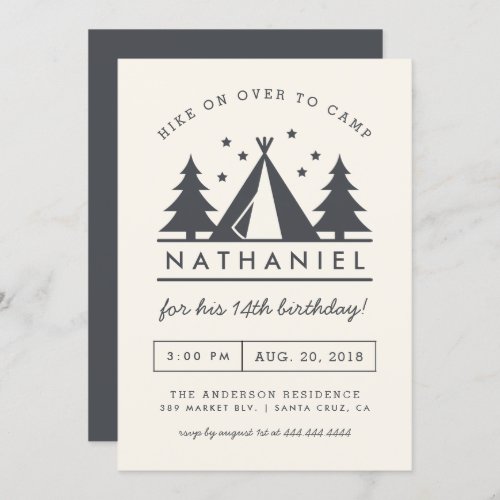 Modern Wigwam in the Woods Birthday Camp Party Invitation