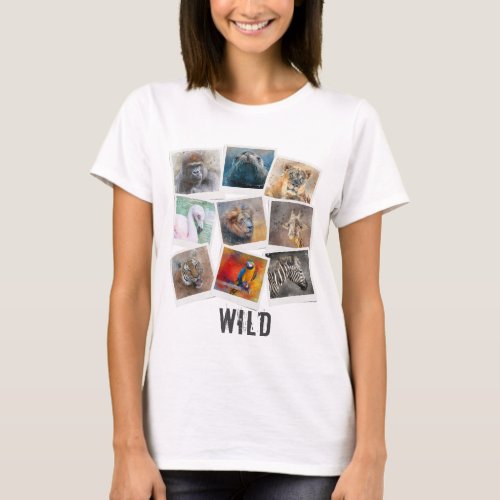 Modern  Wild Animal Photo Frame Collage T_Shirt