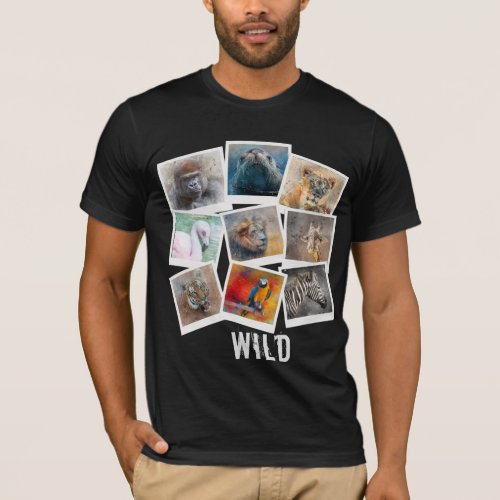 Modern Wild Animal Watercolor Photo Frame Collage T_Shirt