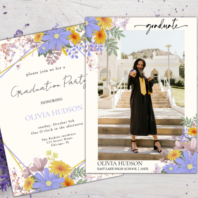 modern wild floral watercolor photo graduation invitation (Creator Uploaded)
