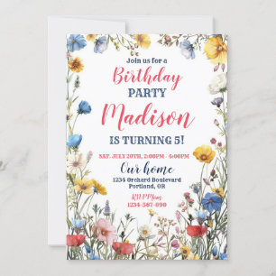 Modern wild flower birthday invitation Boho floral