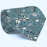 Modern Wild Flower Line Art Neck Tie<br><div class="desc">Modern inky black and white drawings of wild flowers on a teal green background.  Original art by Nic Squirrell.</div>