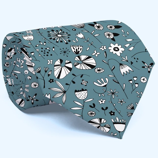Modern Wild Flower Line Art Neck Tie (Creator Uploaded)