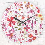 Modern Wild Flower Watercolor Large Clock<br><div class="desc">Bright and happy watercolor wildflower and leaves painting of a wildly overgrown garden. Perfect for gardeners,  nature lovers and florists.  Original art by Nic Squirrell.</div>