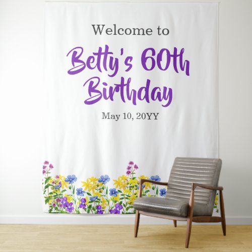 Modern Wild Flowers Birthday Photo Backdrop