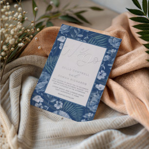 Modern Wild Flowers Blue & Silver We Do Wedding Foil Invitation