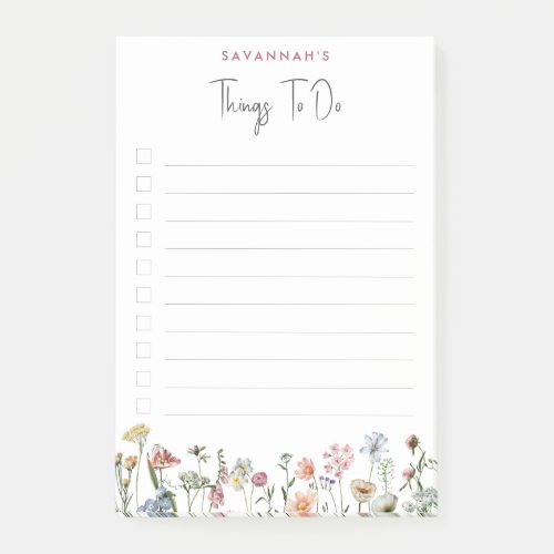 Modern Wild Flowers Personalized To Do List Post_it Notes