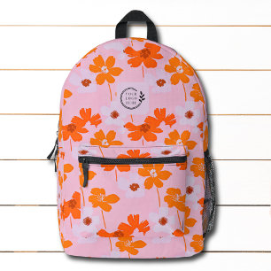 Modern Wild Flowers Pink Orange Add Logo Corporate Printed Backpack