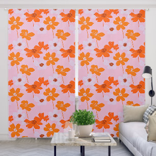 Modern Wild Flowers Pink Orange Blackout Curtains