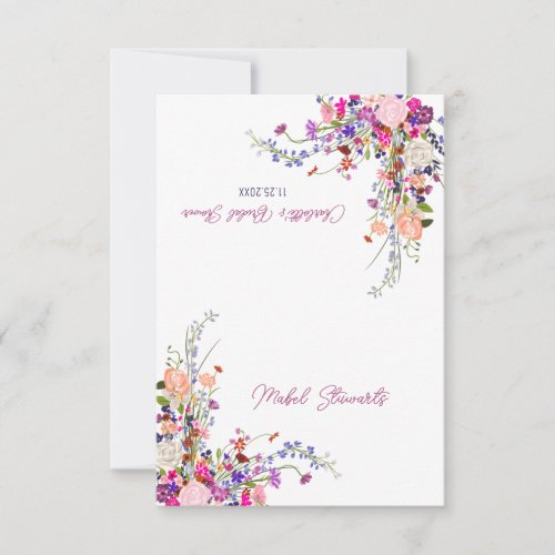 Modern  wild flowers script bridal shower place invitation