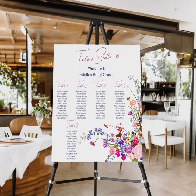 Modern wild flowers script bridal shower seating  foam board (Modern wild flowers script bridal shower seating foam board)