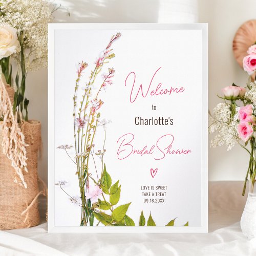 Modern wild flowers script bridal shower welcome poster