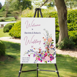 Modern wild flowers script wedding welcome foam board