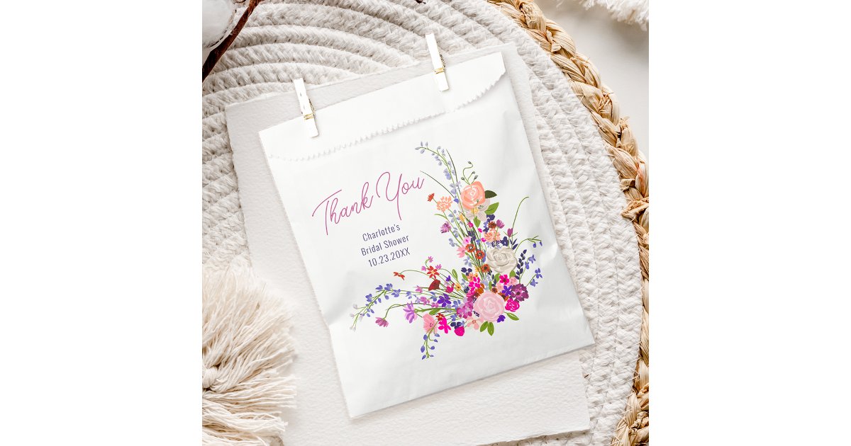 Modern wild flowers thank you bridal shower favor bag | Zazzle