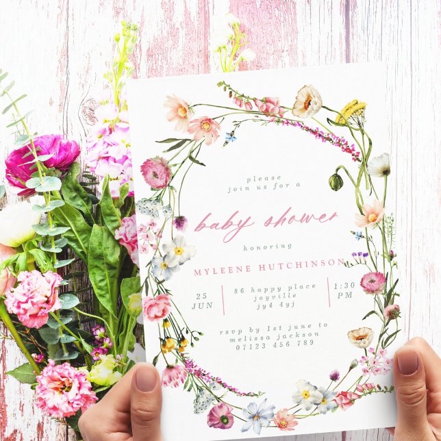 Modern Wild Flowers Wreath Baby Shower Invitation (Creator Uploaded)