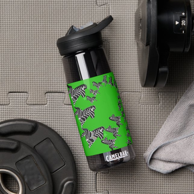 Modern wild green zebra water bottle (Gym (Rotated))