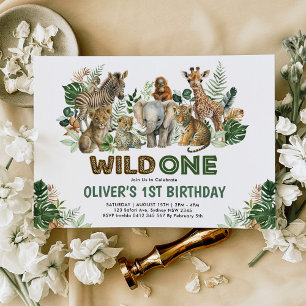 Modern Wild One Jungle Safari Animals Birthday Invitation