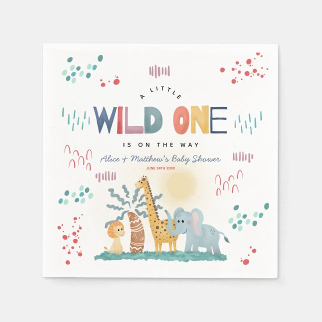 Modern Wild One Safari Animals Boy Baby Shower Napkins (Front)